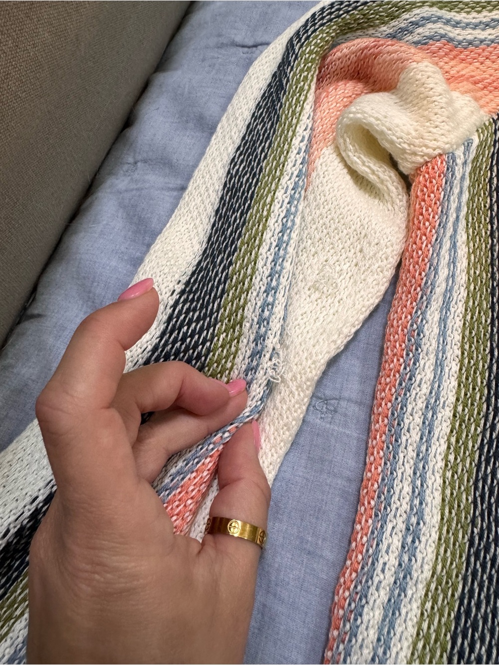 O'Neill Striped Hooded Beach Coverup in Coral, Navy & Cream - Picture 2 of 13